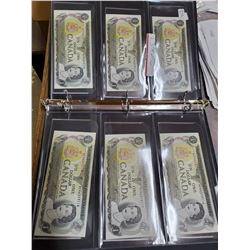 6 Canadian $1 dollar bills, all 1973