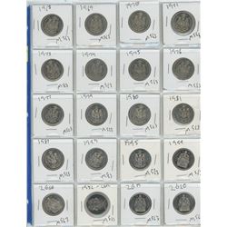 20 Canadian 50 cent pieces, from 1968-2020