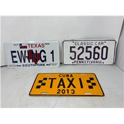 Cuba, Pennyslvania, and Texas License Plates