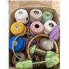 Image 8 : SEWING BASKET WITH SEWING THREAD, BUTTONS, NEEDLES + BOX OF CROSS STICH THREAD