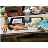 Image 1 : BOX OF DOLLS + 2 PICTURES 1 WITH FRAME + 2 VASES