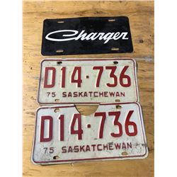 2 - 1975 SASK PLATES + CHARGER PLATE