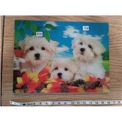 3-D color photo of 3 Maltese dogs on 3/8" board 15.5" X 11.5"