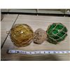 Image 1 : 1940 rare intact pair Japanese blown glass fishing floats green & amber 6" diameter