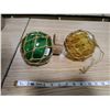 Image 2 : 1940 rare intact pair Japanese blown glass fishing floats green & amber 6" diameter