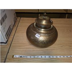 1972 India very fine floral design engraved lidded brass large 11" H container