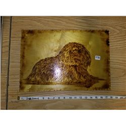 1996 artisan hand burned panel Lhasa Apso fancy dog on 1/2" thick by 17" X 12" birch panel