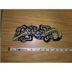 1983 Aboriginal dot art decorated carved wooden lizard 11" L