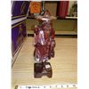 Image 1 : 1987 China red mahogany wood carving- standing fisherman 12" H