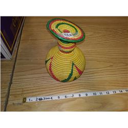 1960 Zambian lidded goblet standing foot basket 8" H