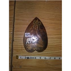 1963 India bone & exotic woods inlay hardwood wall piece 'elephants' 7" H