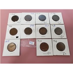 1910-1920 1 cent (large cent), 11 total