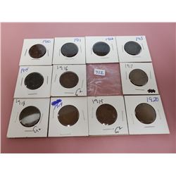 1910,1911, 1912, 1913, 1914, 1916, 1917, 1918, 1919x2, 1929 (11 total) large cents