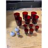 Image 1 : RED AND WHITE GLASSES AND SALT AND PEPPER SHAKERS