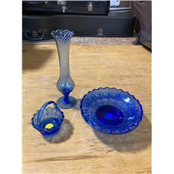 3 BLUE DEPRESSION GLASS