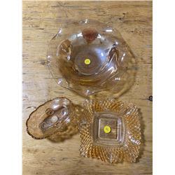 3 DEPRESSION GLASS FLORAGOLD JEANETTE