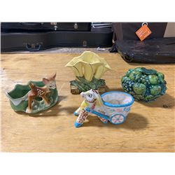 4 POTTERY PIECES 2 JAPAN + 2 U.S.A.