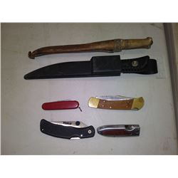 TWO FILET KNIVES, FOUR POCKET KNIVES