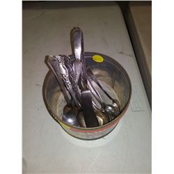 SILVER PLATED CUTLERY IN BLUE RIBBON TIN