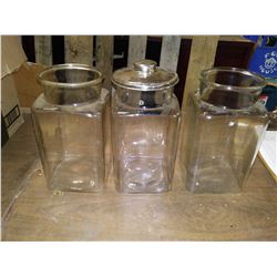 THREE SQUARE CANDY JARS 1 W/ LID