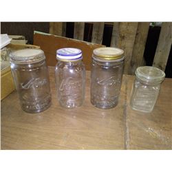 4 MASON JARS (CANADIAN MASON JAR W/ KANT KRACK LID, 3 KERR)