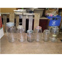 6 MASON JARS (DREY, BALL, ACME, GEM, ETC)