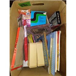 BOX OF COLLECTIBLES ( NOTEPADS, BOOKS, GAMES, FIRST AID, ETC)