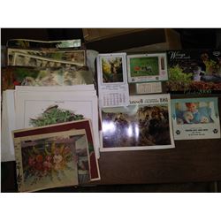 ADVERTISING CALENDARS (1 W/ THERMOMETER) & LARGE COLLECTION OF ART PRINTS
