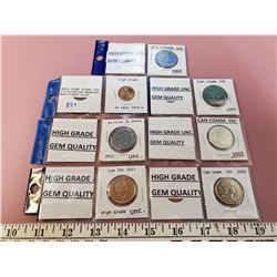 4 CANADIAN 2002 50 CENT, 1 CANADIAN 2015 50 CENT, 1 BRITISH 10 PENCE 2012, 1 1974 USA CENT