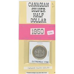 1950 Canadian Silver Fifty Cents - Extremely Fine - Catalogue $12.00