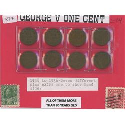 George V one cent 1928 to 1936, Seven different ones