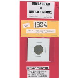 1934 U.S. Indian Head - Buffalo 5 cent