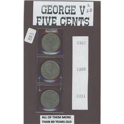 George V 5 cent 1922, 1928 and 1931