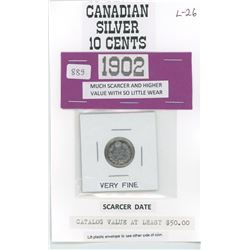 1902 Silver 10 cents - Very Fine condition - Catalogue value $50.00