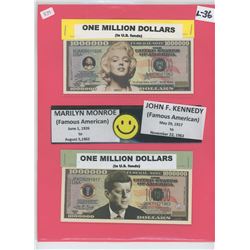 U.S. $1 Million Bills - Marilyn Monroe and John F. Kennedy - Have fun showing off as a millionaire!