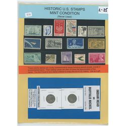 Historic U.S. stamps - 15 different - MINT condition and Two U.S. Indian Head Buffalo 5 cent