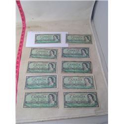 Set of 10 - 1954 $1 Bills
