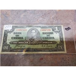 1937 Canadian $1 dollar bill