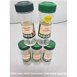 5 old Nabob spice jars