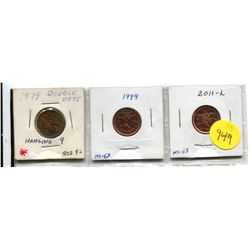 1979 Double Date Haning "9", 1999 Zinc, 2011L Zinc Small Cents
