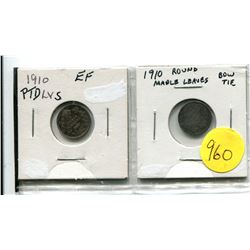 1910 Holly Leaves, 1910 Maple Leaves Five Cents