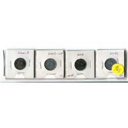 2000P, 2003WP, 2010, 2015L, all MS-63 Five Cent Coins