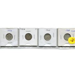 1912, 1913 Sm Leaves, 1943, 1968 Ten Cent Coins