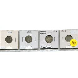 1930, 1931, 1936, 1937 Ten Cent Coins