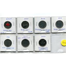 2001P Canada Day, 20.00 Pride Dot, 2012 Tecumseh & Brock Coloured Twenty-Five Cent Coins Plus Three 