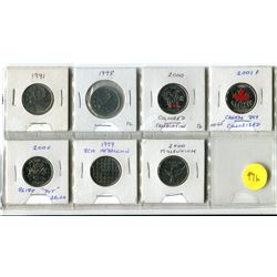 1991, 1998, 2000 Coloured Celebrations, 2001P Canada Day Coloured, 20.00 Pride Dot Twenty-Five Cent 