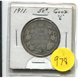 1911 George V Fifty Cent Coin