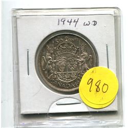 1944 Wide Date Fifty Cent Coin