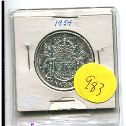 1954 Canadian Fifty Cent Coin