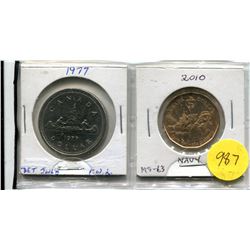 1977 FWL - Det Jewels Nickel Dollar and 2010 Navy Loonie